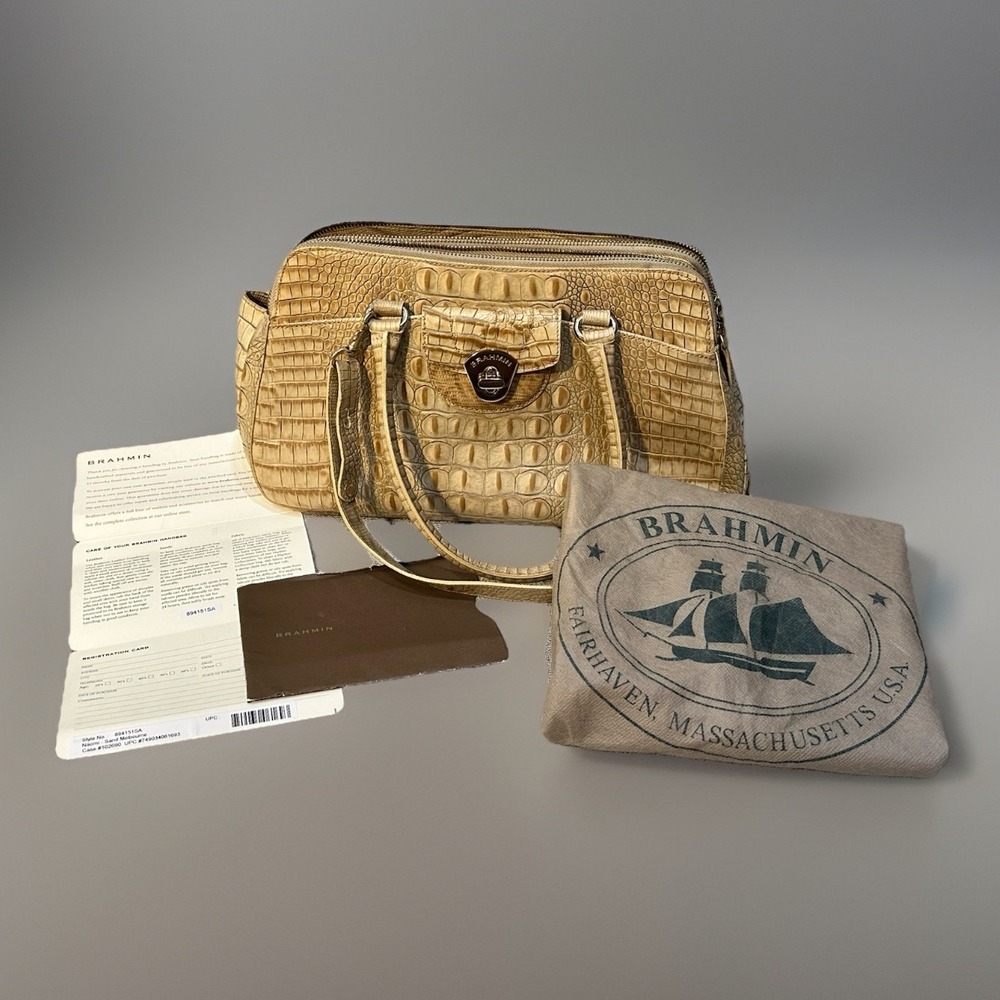 BRAHMIN VTG NAOMI SATCHEL CROSSBODY BAG SAND MELBOURNE LEATHER W/ Dust Bag &CARD